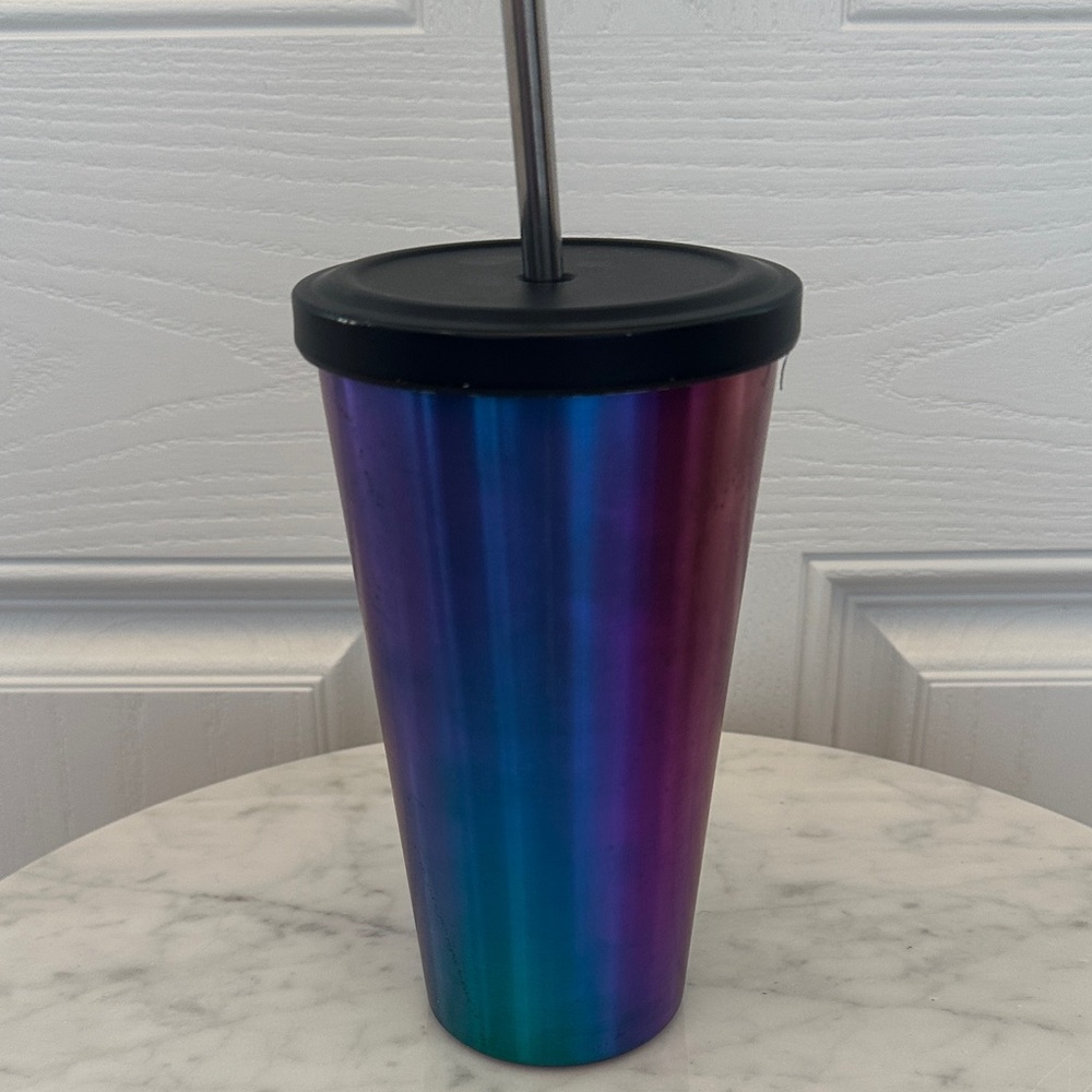 Starbucks irredescent blue, purple, green steel cup with steel straw